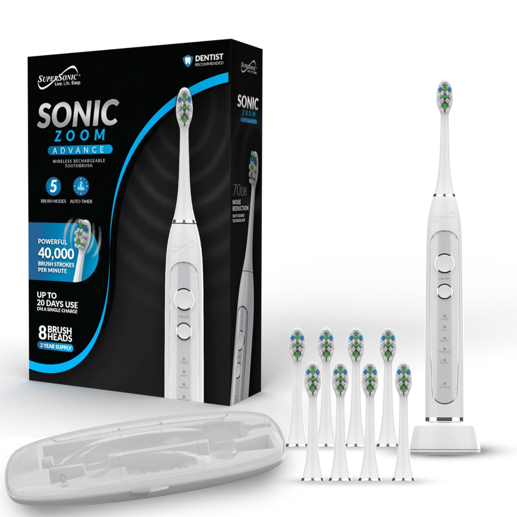 SuperSonic TB-5100 Sonic Zoom Advance Rechargeable Toothbrush with Wireless Charging, White
