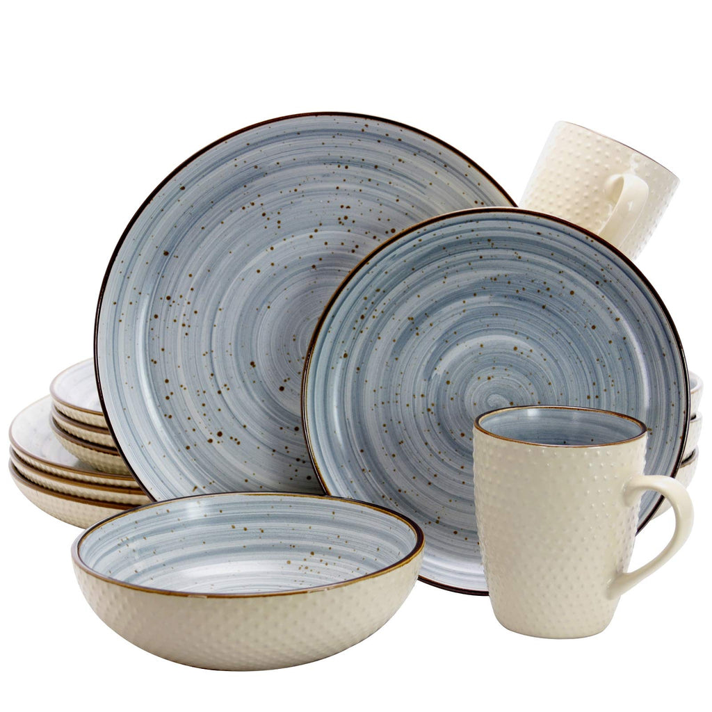 Elama Mellow 16-Piece Earthenware Dinnerware Set – Powder Blue | Service for 4