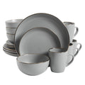 Gibson Home Rockaway 16-Piece Round Stoneware Dinnerware Set — Service for 4 in Grey with Gold Rim, Microwave & Dishwasher Safe Plates and Bowls