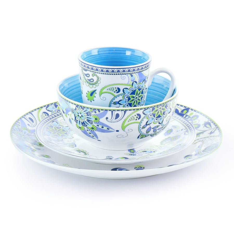 Elama Blue Crush 16 Piece Round Porcelain Dinnerware Set, Service for 4