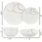 Elama Sydney 24-Piece Porcelain Double Bowl Dinnerware Set – White Abstract Service for 6