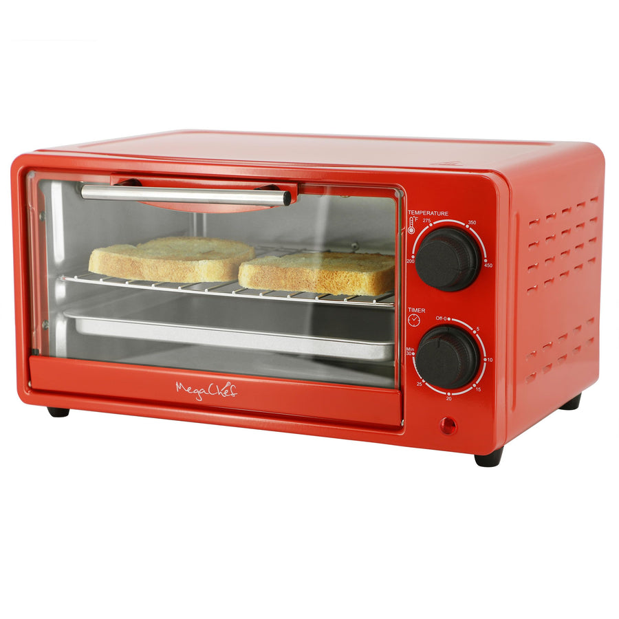 MegaChef 2-Slice Countertop Toaster Oven with Timer, Candy Red