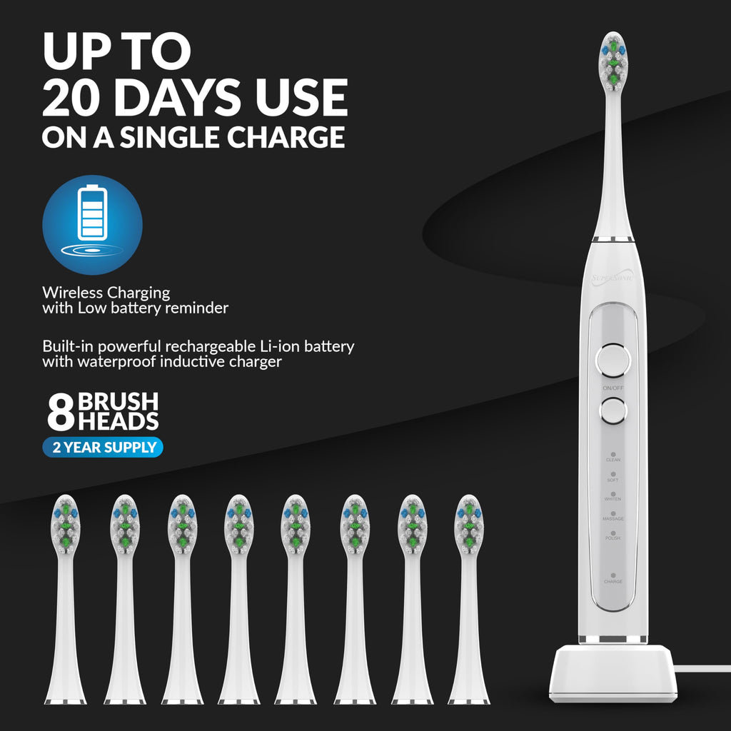 SuperSonic TB-5100 Sonic Zoom Advance Rechargeable Toothbrush with Wireless Charging, White