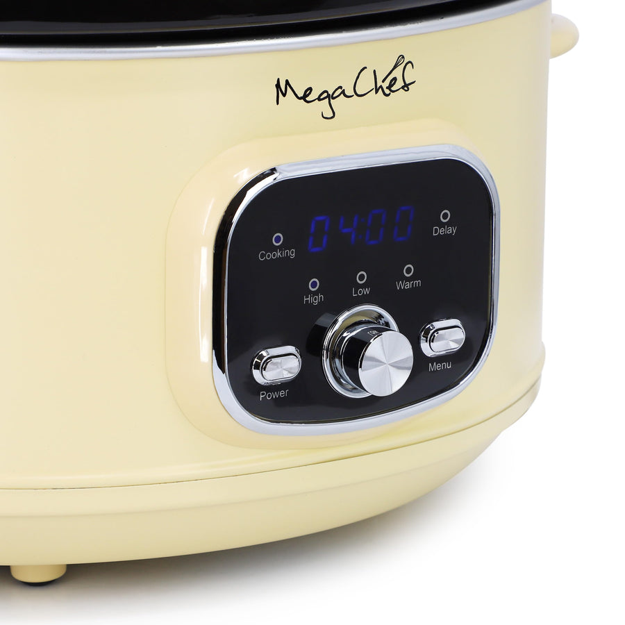 Digital control panel and timer on the MegaChef ivory slow cooker