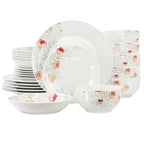 Elama Poppy 24-Piece Porcelain Double Bowl Dinnerware Set – Cherry Blossom Floral | Service for 6