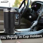 Brentwood GEOJUG 40 oz Insulated Stainless Steel Tumbler – Black with Handle, Lid & Straw