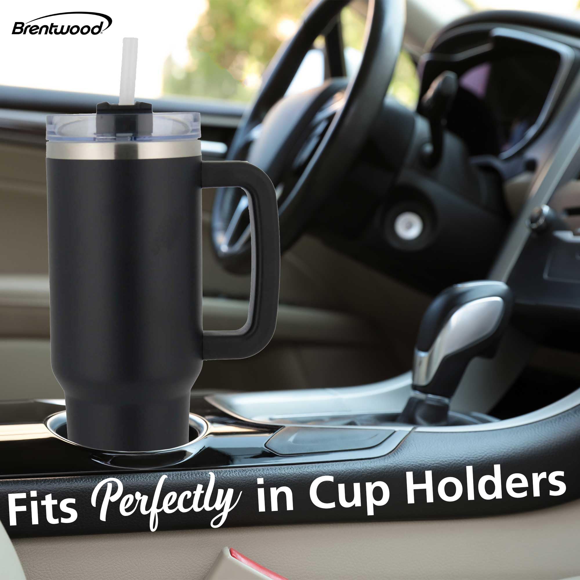 Brentwood GEOJUG 40 oz Insulated Stainless Steel Tumbler – Black with Handle, Lid & Straw
