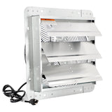 Vie Air 12 Inch Aluminum Shutter Exhaust Fan with Power Cord, Wall-Mount Ventilation, Silver