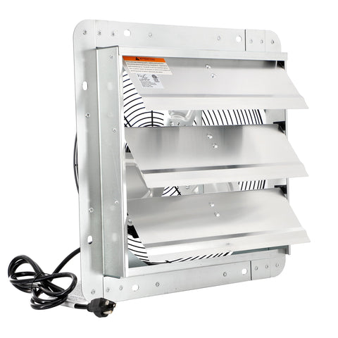 Vie Air 12 Inch Aluminum Shutter Exhaust Fan with Power Cord, Wall-Mount Ventilation, Silver