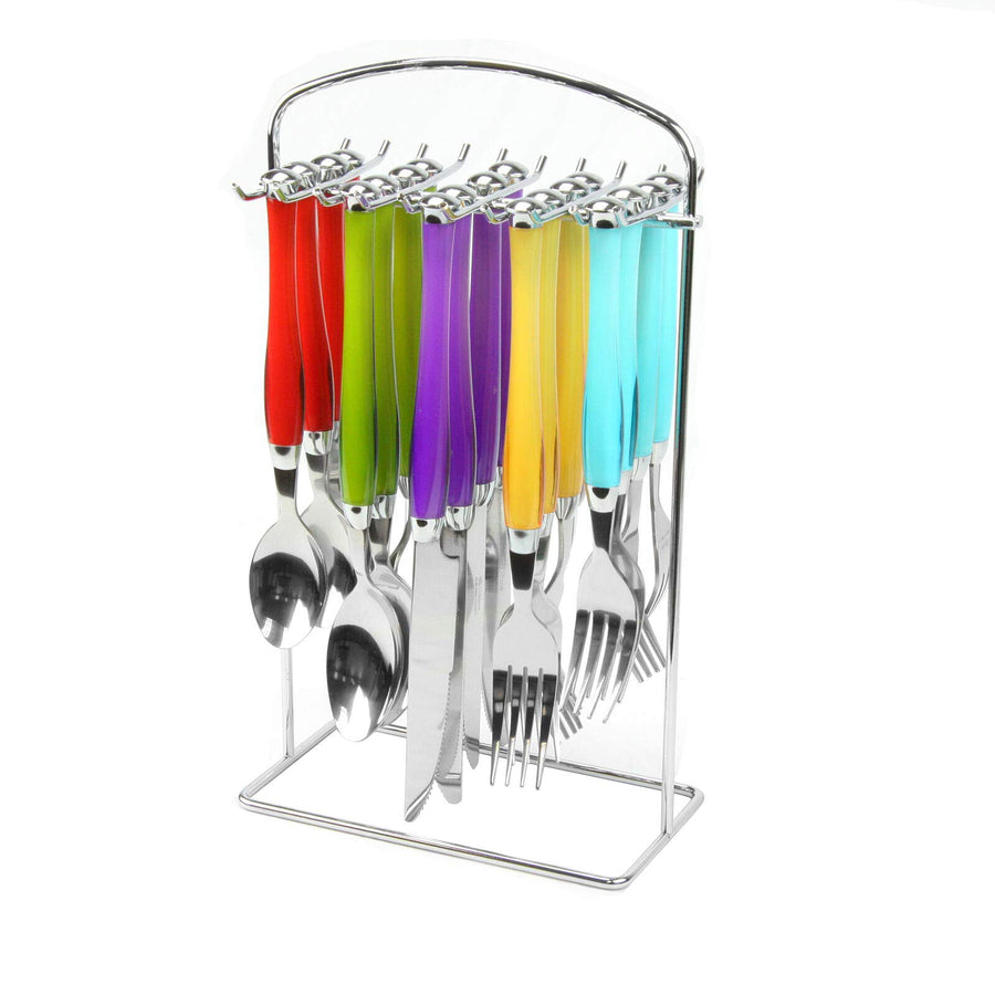 Gibson Home Santoro 20-Piece Flatware Set with Hanging Rack, Assorted Colors