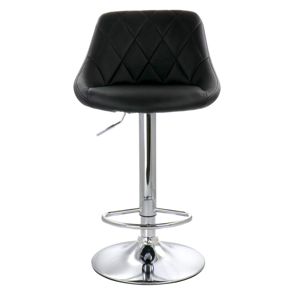 Elama Diamond Stitched Faux Leather Adjustable Bar Stool Set of 2 – Black with Chrome Swivel Base