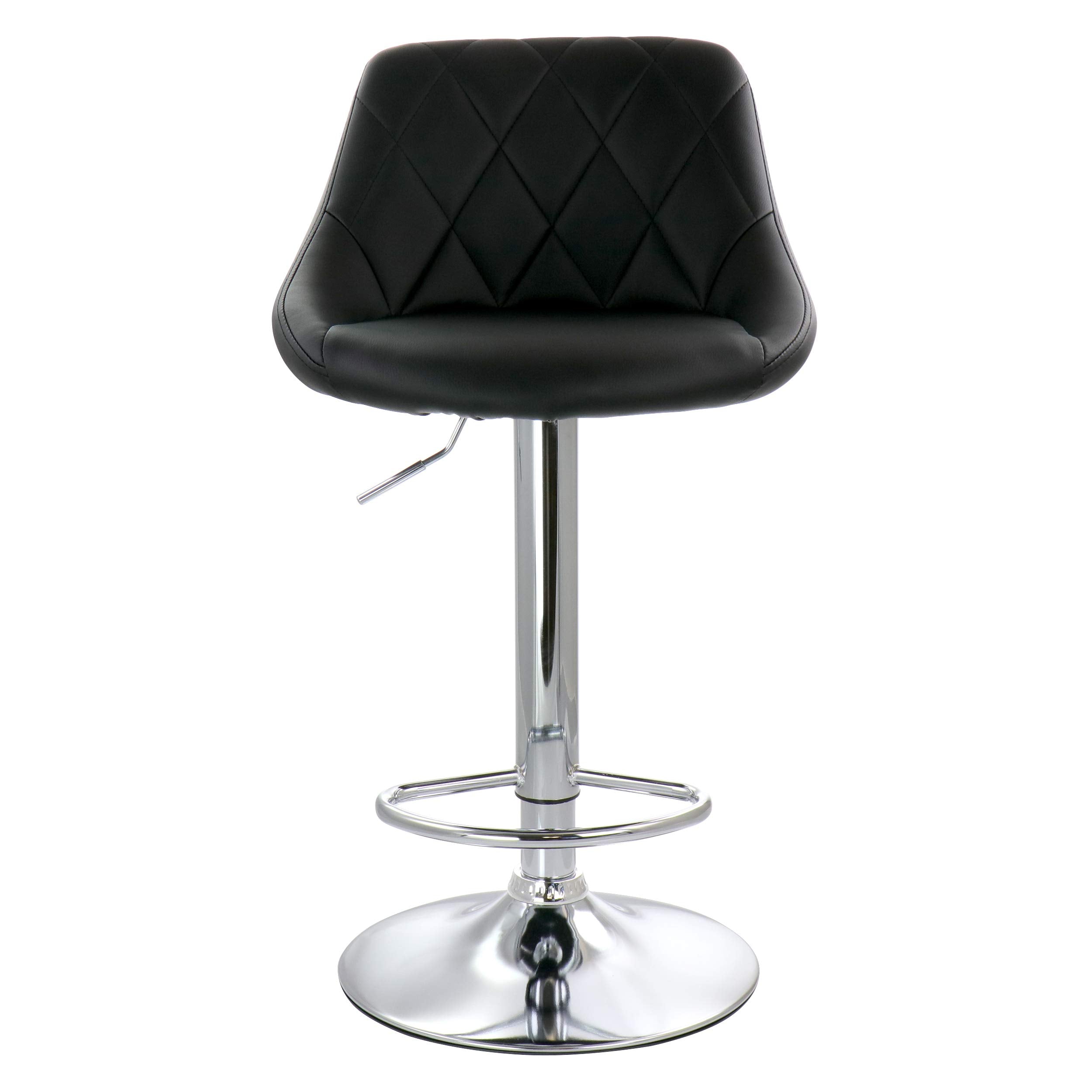 Elama Diamond Stitched Faux Leather Adjustable Bar Stool Set of 2 – Black with Chrome Swivel Base