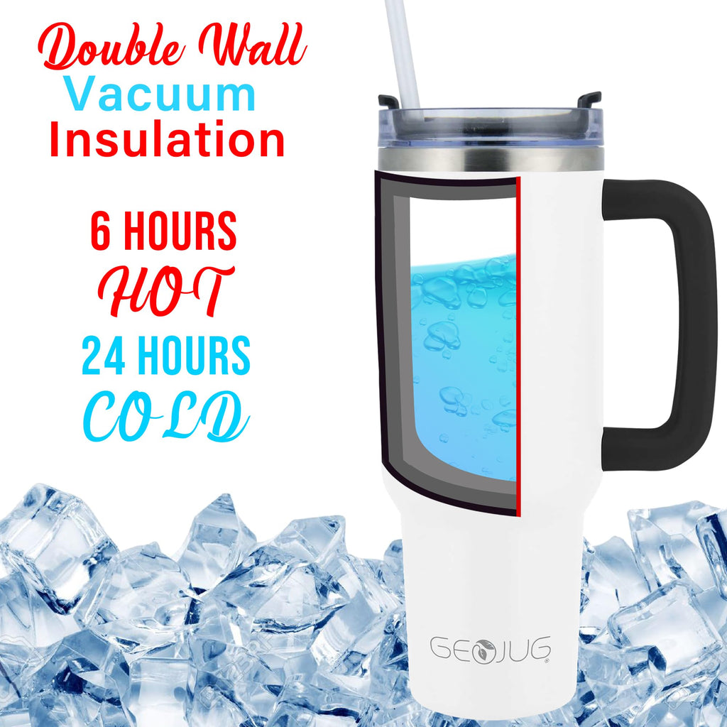 Brentwood GeoJug 40 oz Stainless Steel Insulated Tumbler with Handle and Straw, Cream