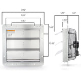 Vie Air 14 Inch Aluminum Shutter Exhaust Fan with Power Cord, Wall-Mount Ventilation, Silver