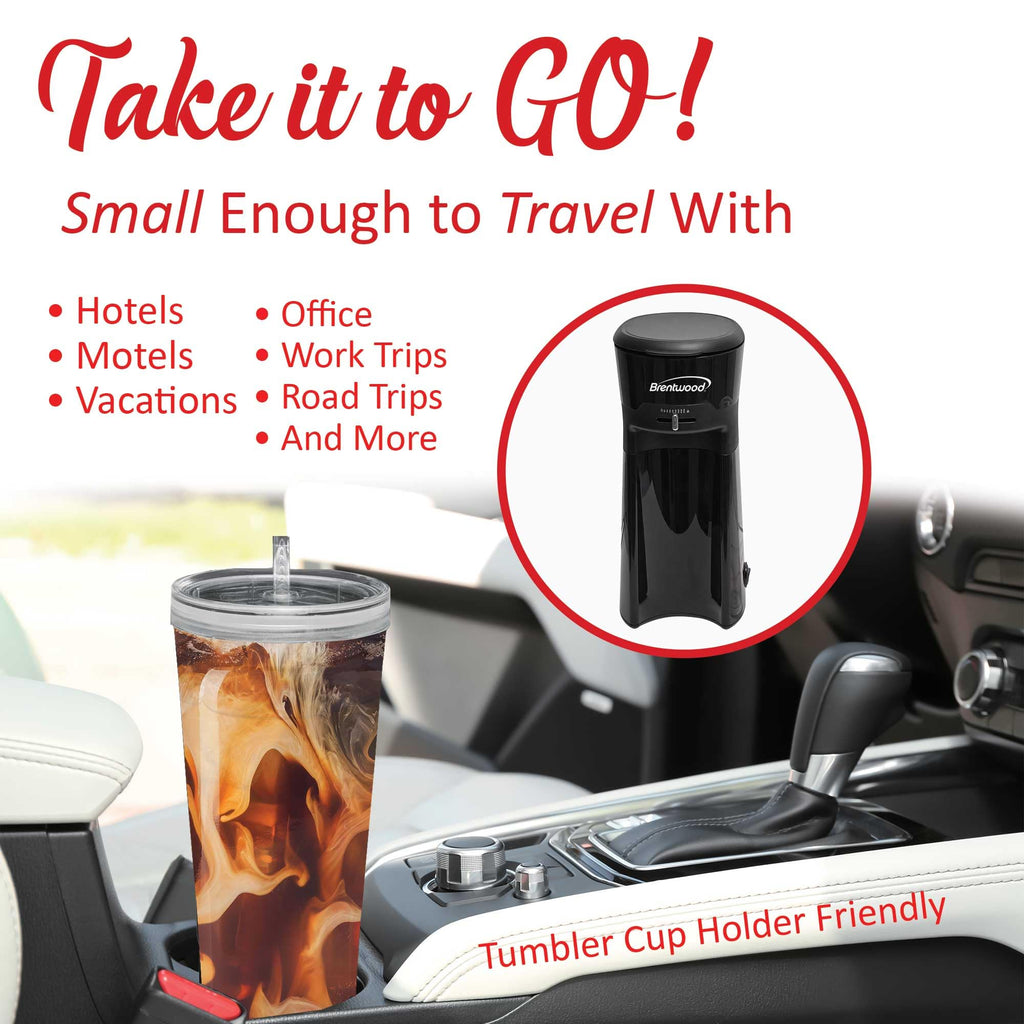 Brentwood KT-2121BK Single Serve Iced Coffee & Tea Maker with 20 oz Insulated Tumbler - Black