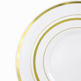 Elama 150-Piece Disposable Plastic Dinnerware Party Set for 25 Guests, White with Gold Trim, Plates Cups & Cutlery