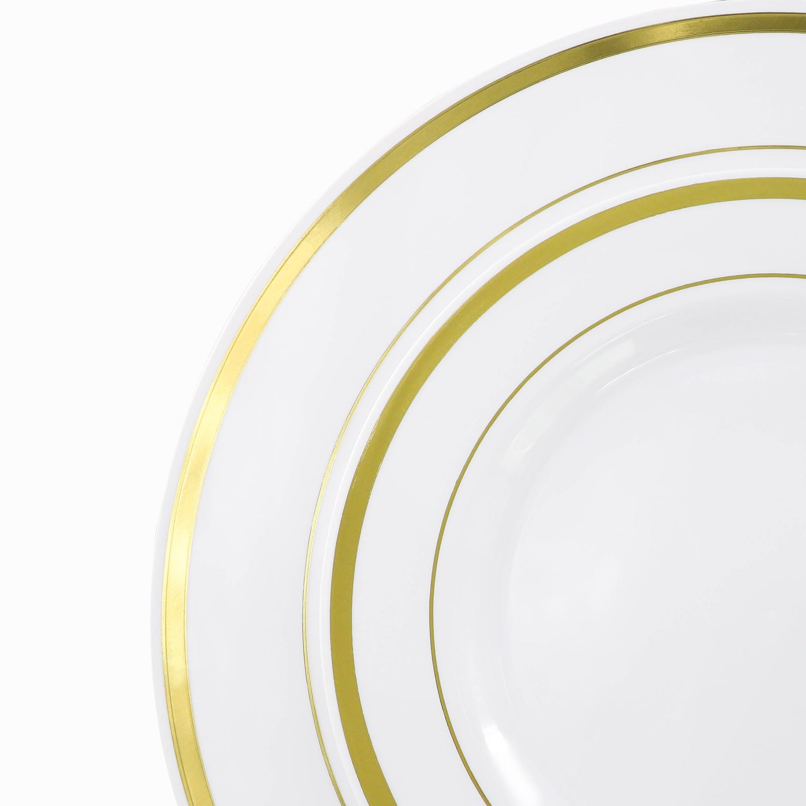 Elama 150-Piece Disposable Plastic Dinnerware Party Set for 25 Guests, White with Gold Trim, Plates Cups & Cutlery