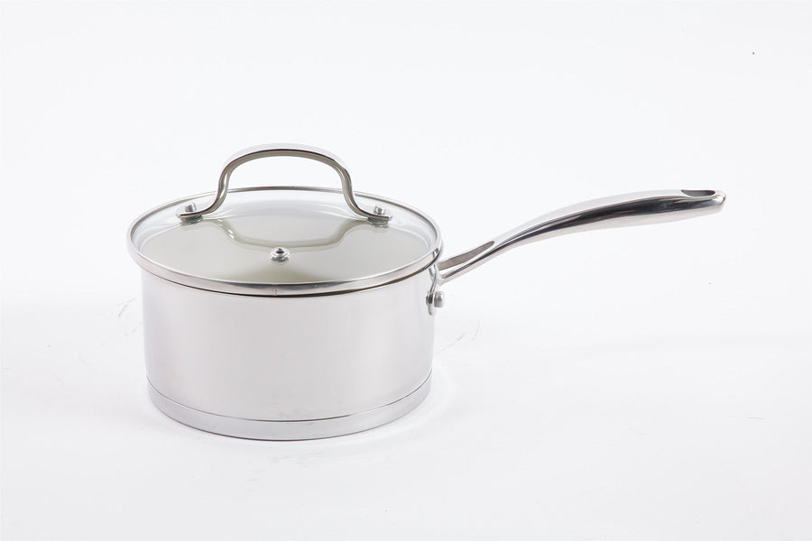 Gibson Cuisine Gleaming 7-Piece Stainless Steel Cookware Set with Ceramic Nonstick Interior