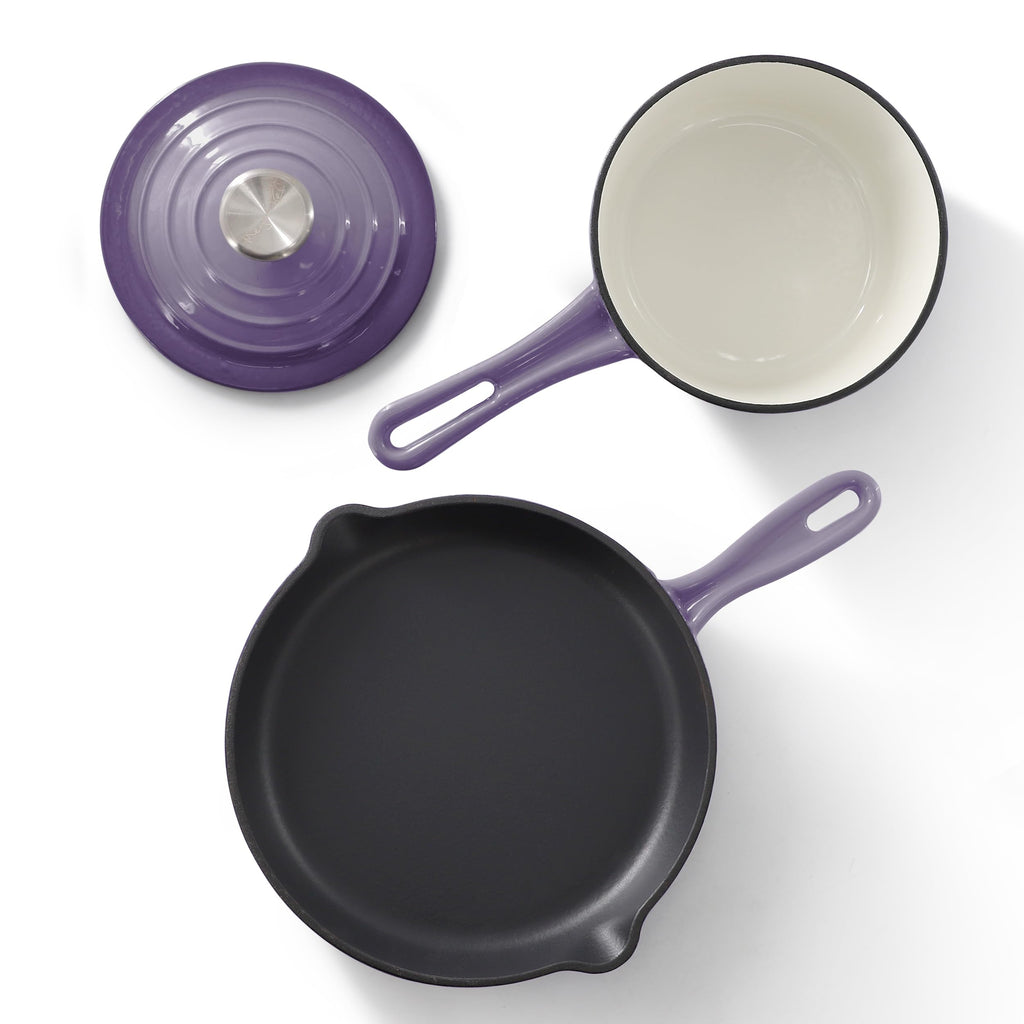 MegaChef 7 Piece Enameled Cast Iron Cookware Set in Purple