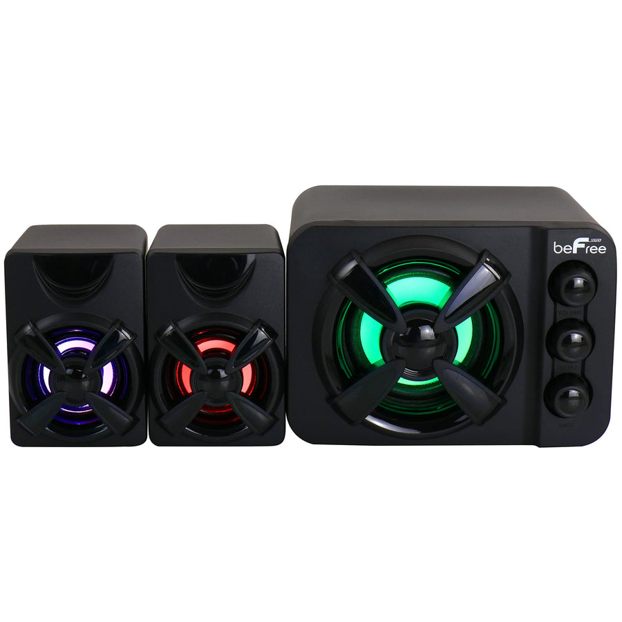 beFree Sound Color LED 2.1 Gaming Speaker System with Subwoofer and 3.5mm AUX Input, Black