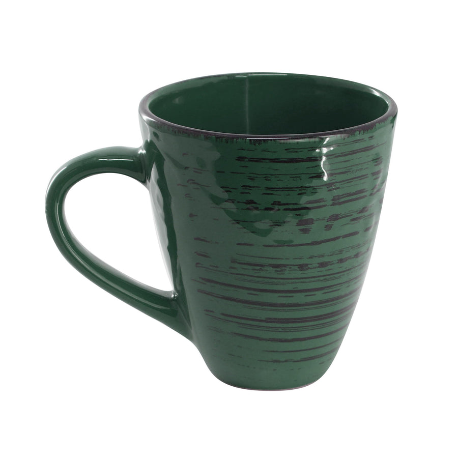Elama Malibu Sea Glass 16-Piece Stoneware Dinnerware Set, Reactive Glaze Dark Green - Service for 4