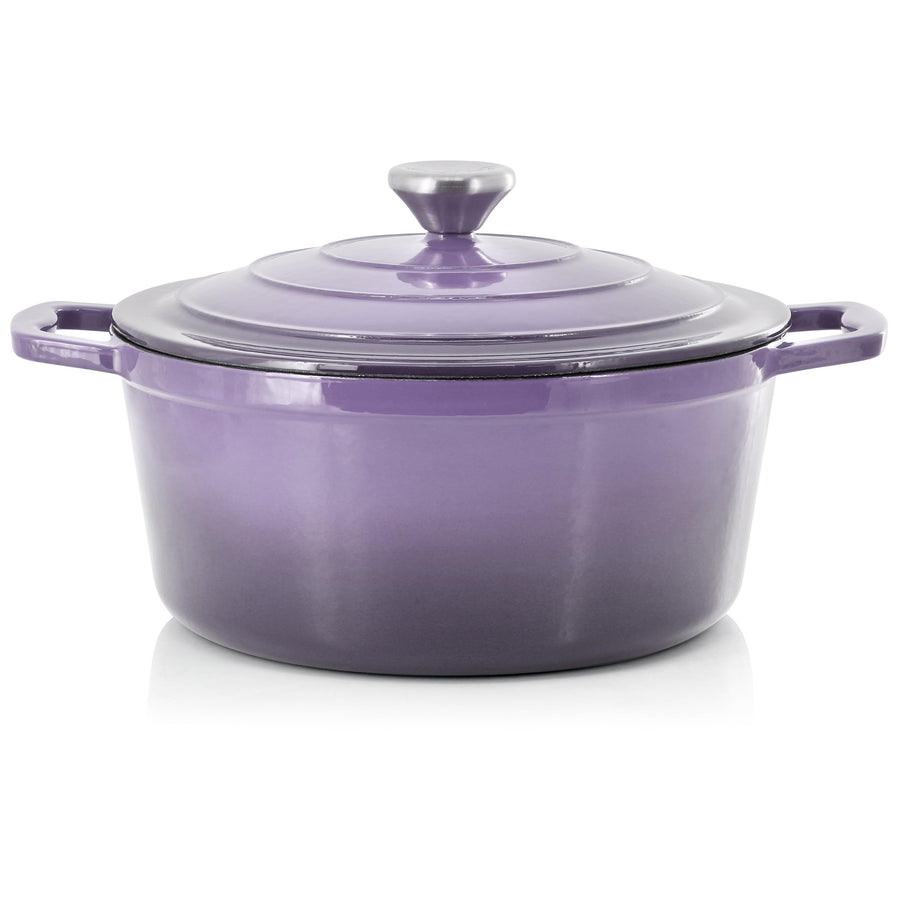 MegaChef 5 Quart Round Enameled Cast Iron Casserole with Lid in Gradient Purple