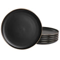 Elama Paul 6-Piece Stoneware Salad Plate Set – 8" Matte Black with Elegant Gold Rim, Microwave & Dishwasher Safe