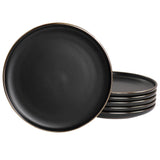 Elama Paul matte black stoneware salad plates with gold rim, set of 6