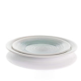 Melamine Dinnerware Set, 12-Piece Service for 4, Lightweight Potters Wheel Design, White and Light Blue, by Elama