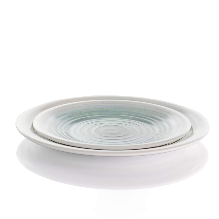 Melamine Dinnerware Set, 12-Piece Service for 4, Lightweight Potters Wheel Design, White and Light Blue, by Elama
