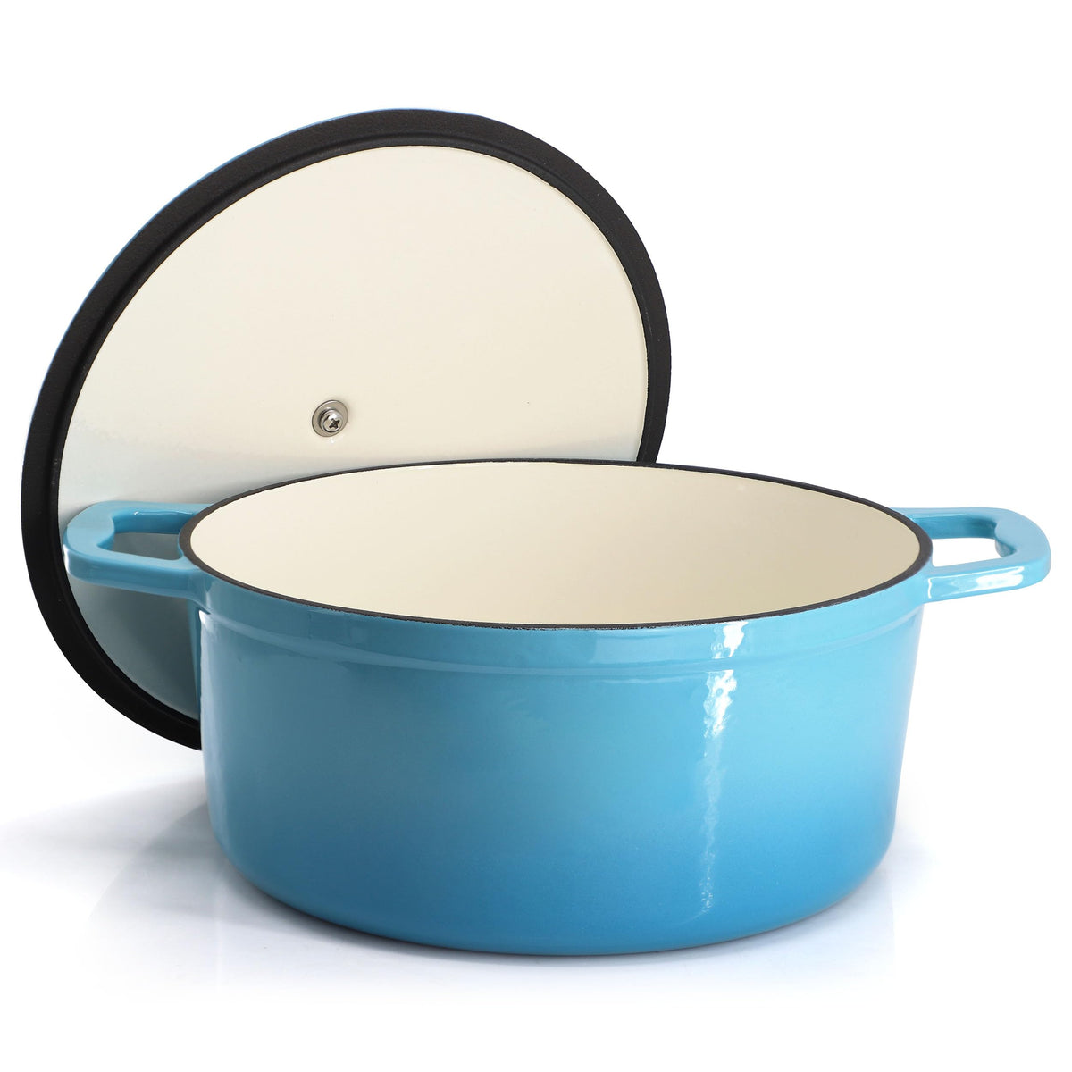 MegaChef Enameled Cast Iron Casserole with Self-Basting Lid, 5 Qt Round, 10.25 Inch, Blue