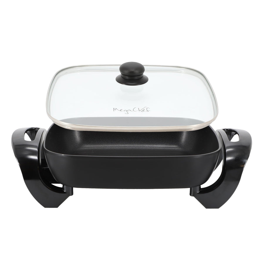 MegaChef 11.81 Inch Electric Skillet with Tempered Glass Lid, Black