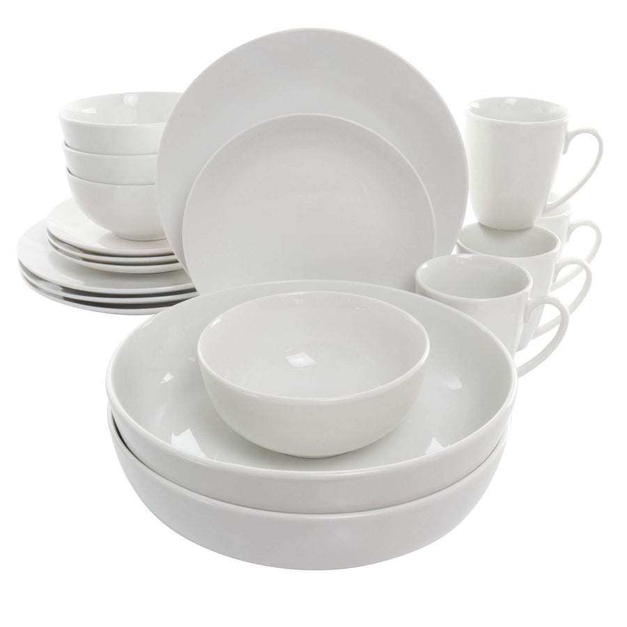 Elama Owen 18-Piece White Porcelain Dinnerware Set with 2 Serving Bowls - Service for 4
