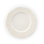Elama Luna 16-Piece Embossed Scalloped Stoneware Dinnerware Set – White Service for 4