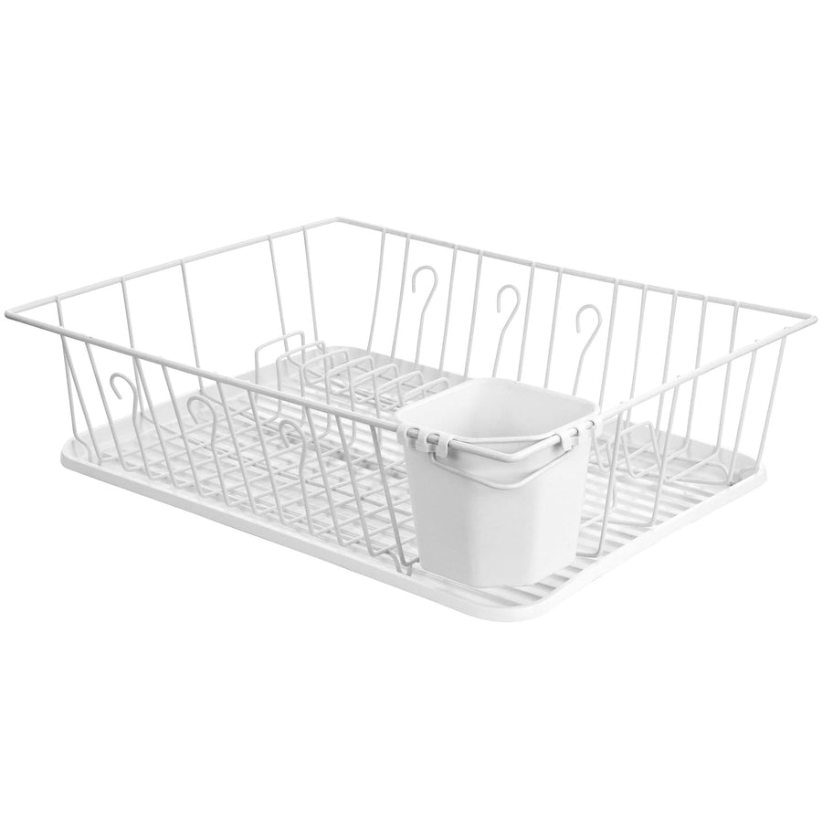 Megachef 14-Plate Single-Level Dish Rack with Utensil Holder, White