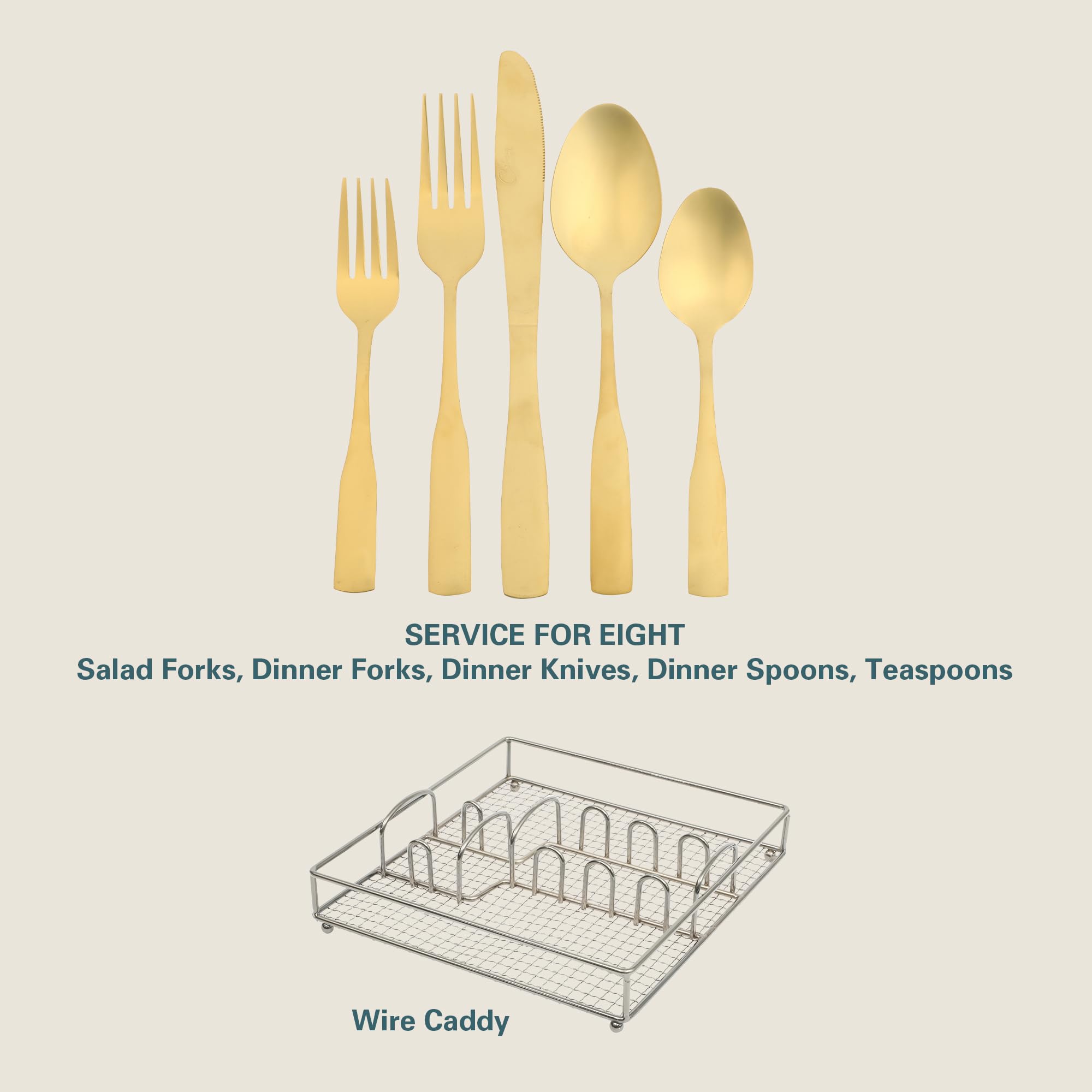Gibson Home Abbeville 41-Piece Gold Flatware Set – Stainless Steel Service for 8 with Wire Caddy