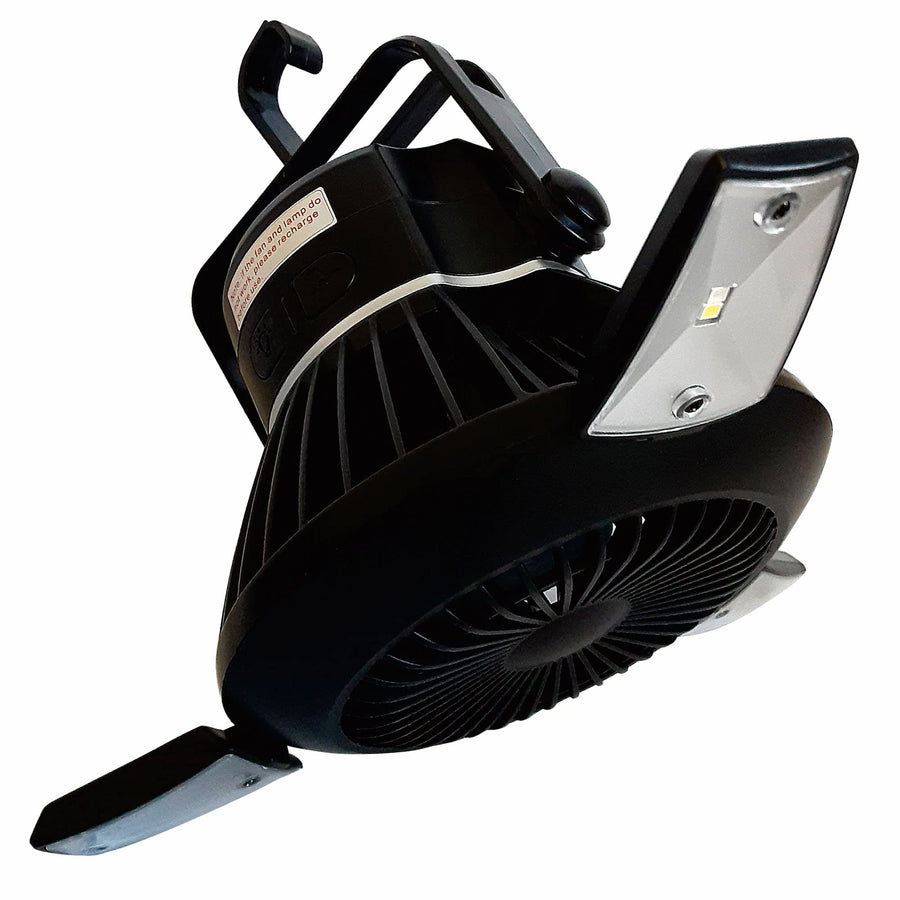Optimus 4-in-1 Rechargeable Camping Fan with LED Light, Power Bank & Solar/USB Charging, Black