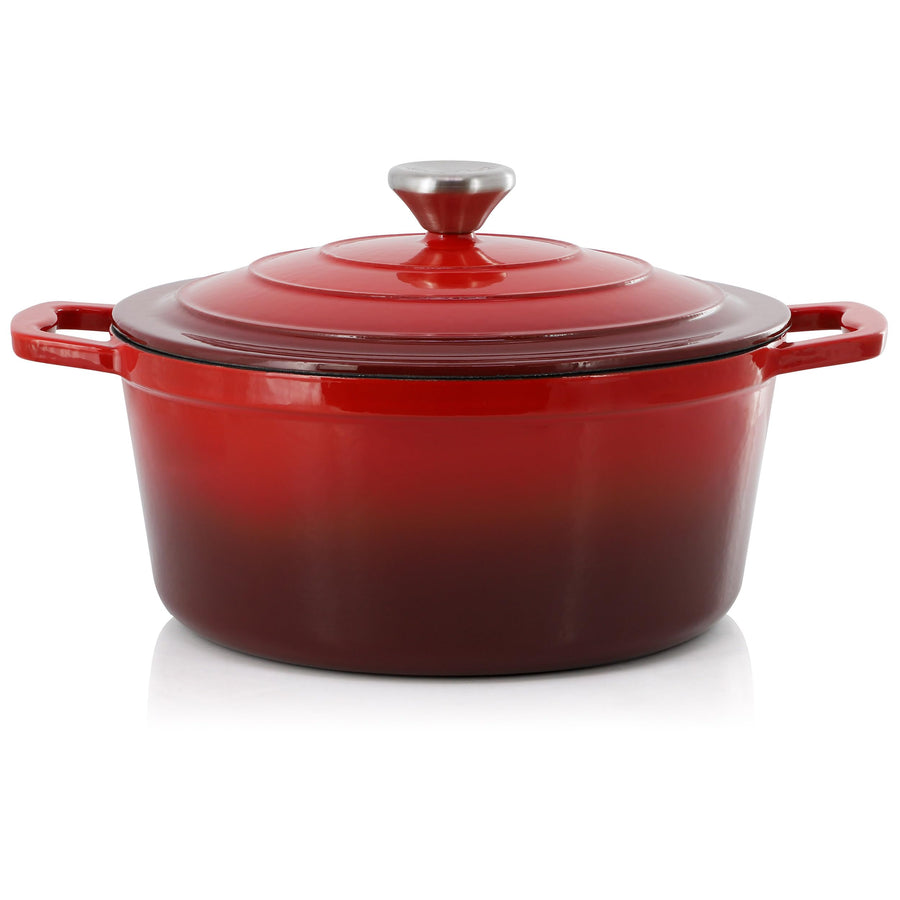 MegaChef 5-Quart Enameled Cast Iron Casserole with Lid, Red