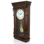 Bedford Clock Collection Chestnut Chiming Pendulum Wall Clock – Quartz Westminster Chimes, Golden Accents with Swinging Pendulum & Metal Dial