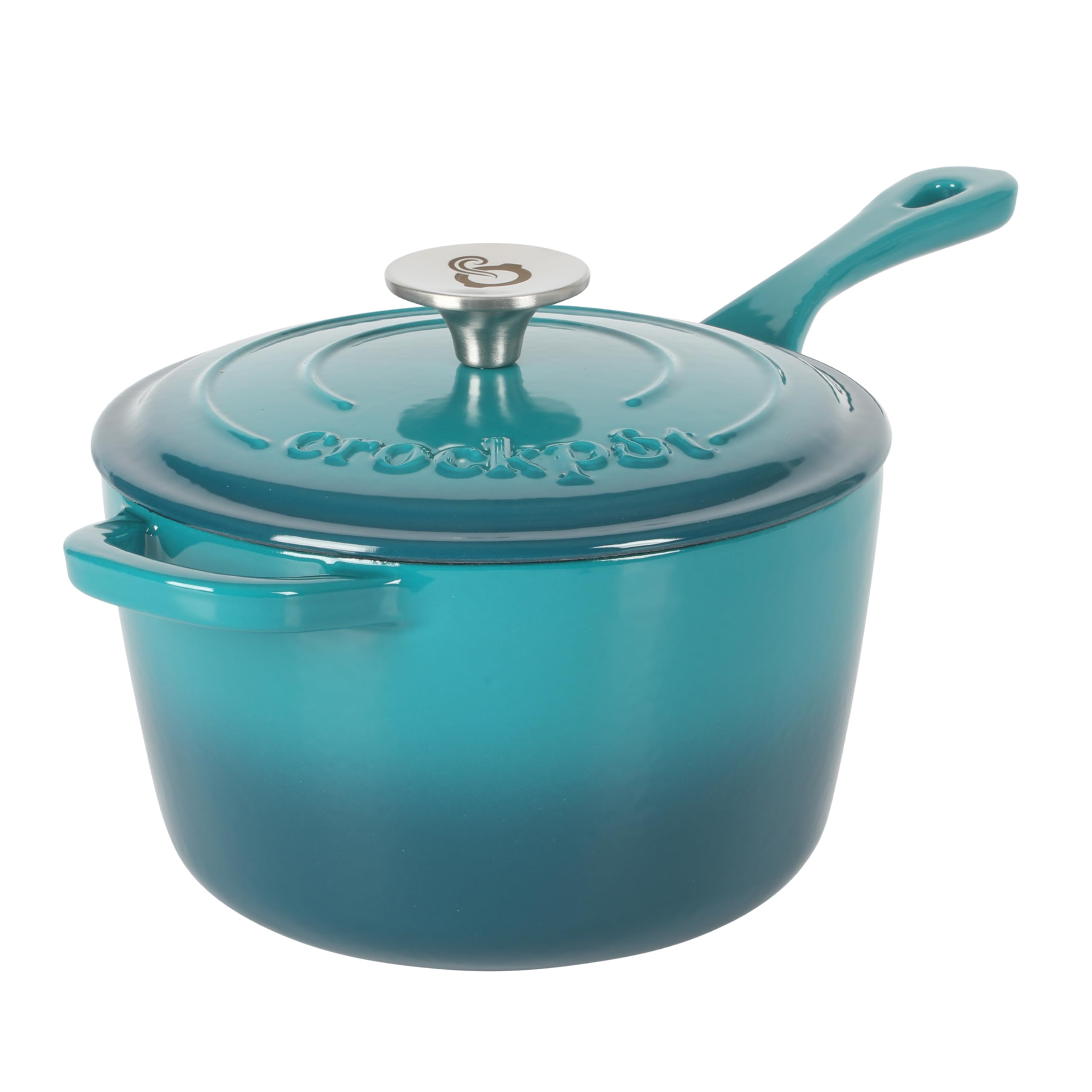 Crock-Pot Artisan 3-Quart Enameled Cast Iron Saucepan with Lid — Teal Ombre, Oven-Safe Heirloom Cookware for Sauces, Soups, Risotto & Braising