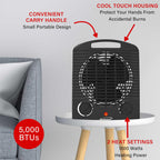 Brentwood H-F306BK 1500W Portable Electric Space Heater and Fan - Black, Adjustable Thermostat with Tip-Over Protection