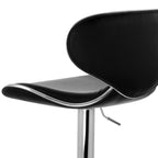 Elama Modern Slim Faux Leather Adjustable Bar Stool Set of 2 – Black with Chrome Swivel Base, Slanted Arm Rests, Contoured Back & 360° Counter / Bar Height Lift