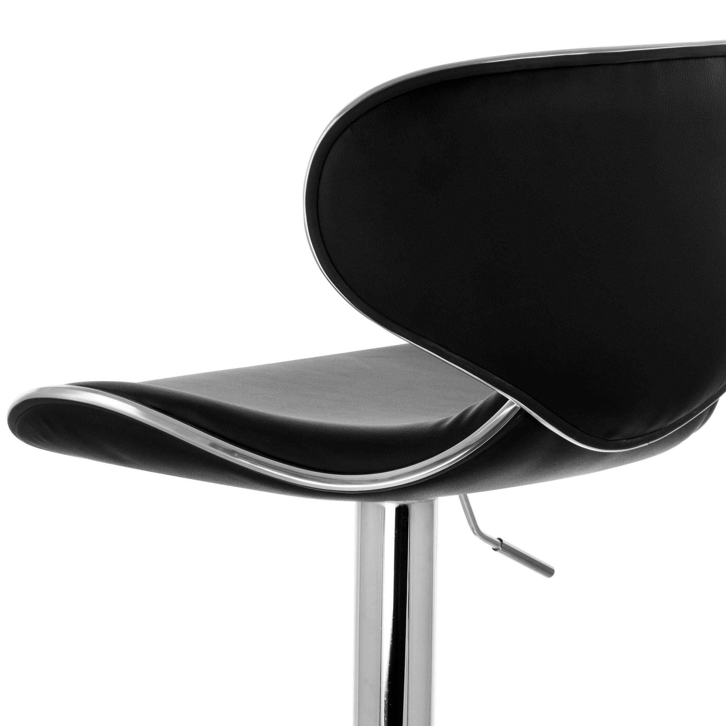 Elama Modern Slim Faux Leather Adjustable Bar Stool Set of 2 – Black with Chrome Swivel Base, Slanted Arm Rests, Contoured Back & 360° Counter / Bar Height Lift
