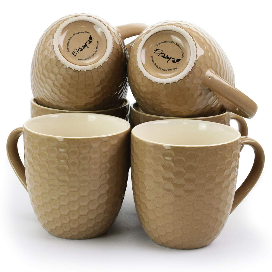 Elama Honeycomb 6 Piece 15 Ounce Round Stoneware Mug Set in Brown