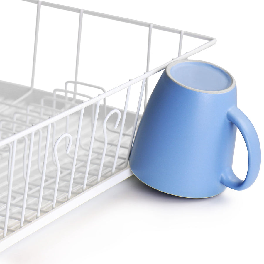 Megachef 14-Plate Single-Level Dish Rack with Utensil Holder, White