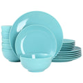 Elama Luna 18-Piece Round Porcelain Dinnerware Set – Blue Service for 6 (Dinner Plates, Salad Plates & Bowls)