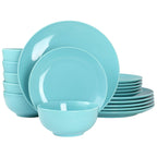 Elama Luna 18-Piece Round Porcelain Dinnerware Set – Blue Service for 6 (Dinner Plates, Salad Plates & Bowls)