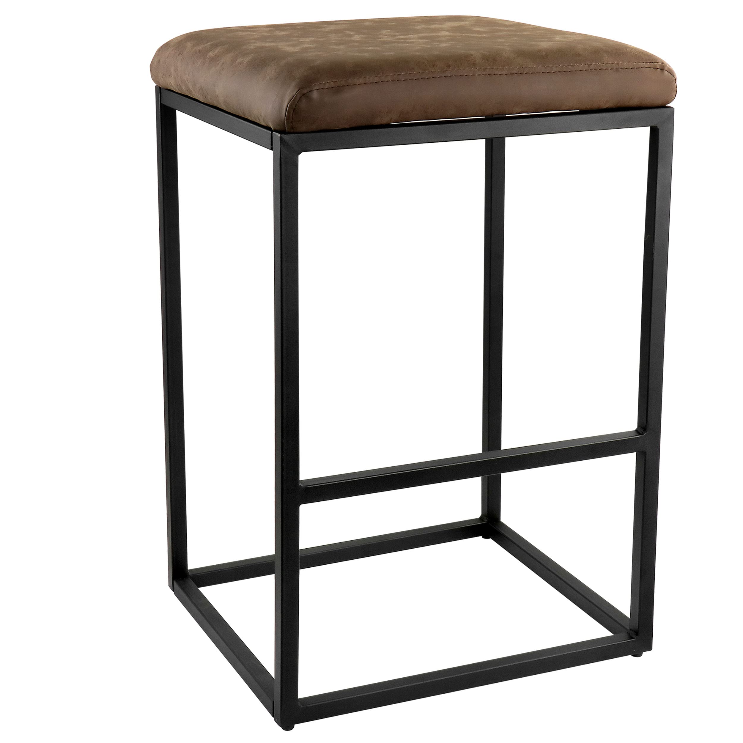 Elama Faux Leather Adjustable Bar Stool Set of 2 – Brown with Black Base (ELM-2102)