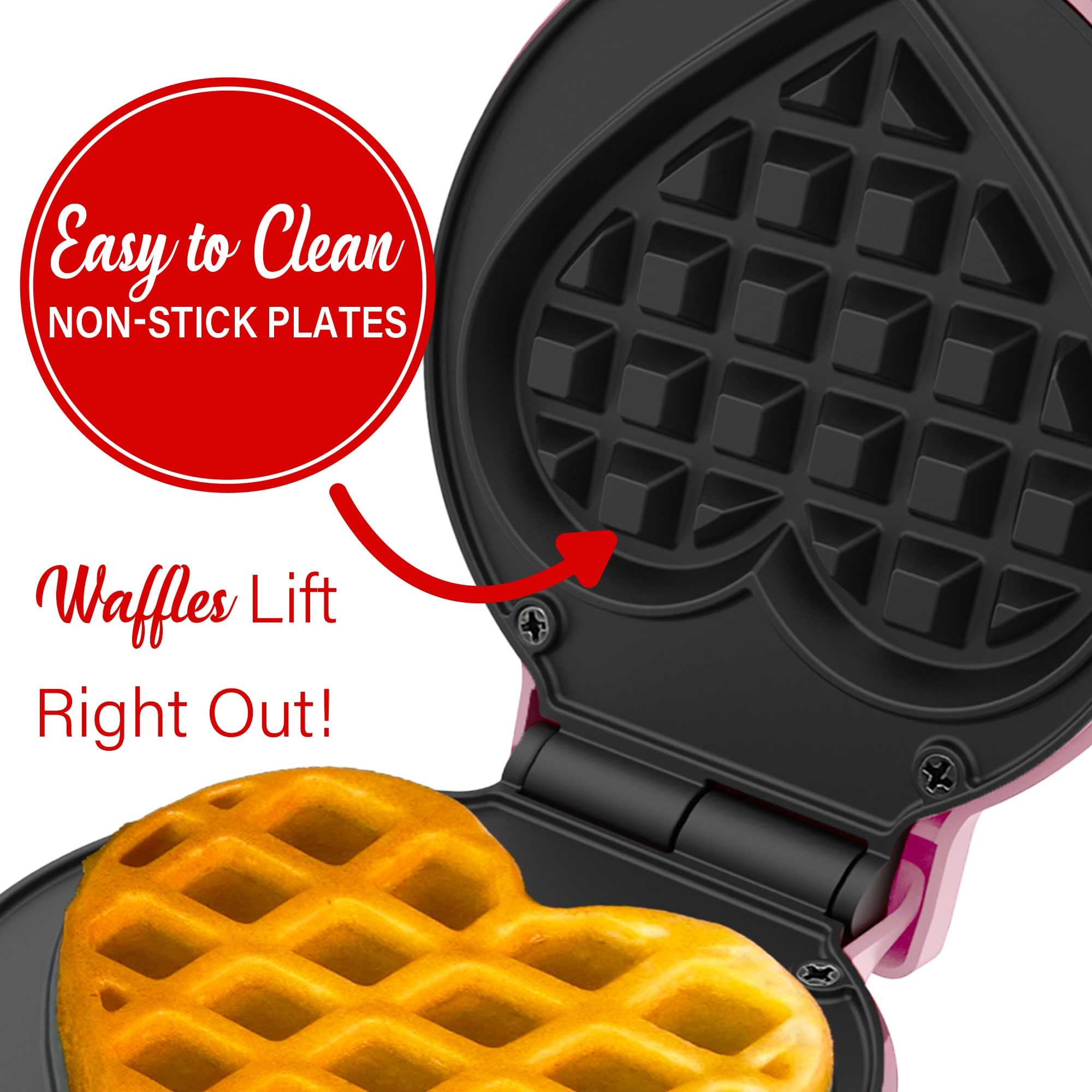 Brentwood TS-2144PK Non-Stick Heart Shaped 4 Inch Mini Waffle Maker - Pink, 400W