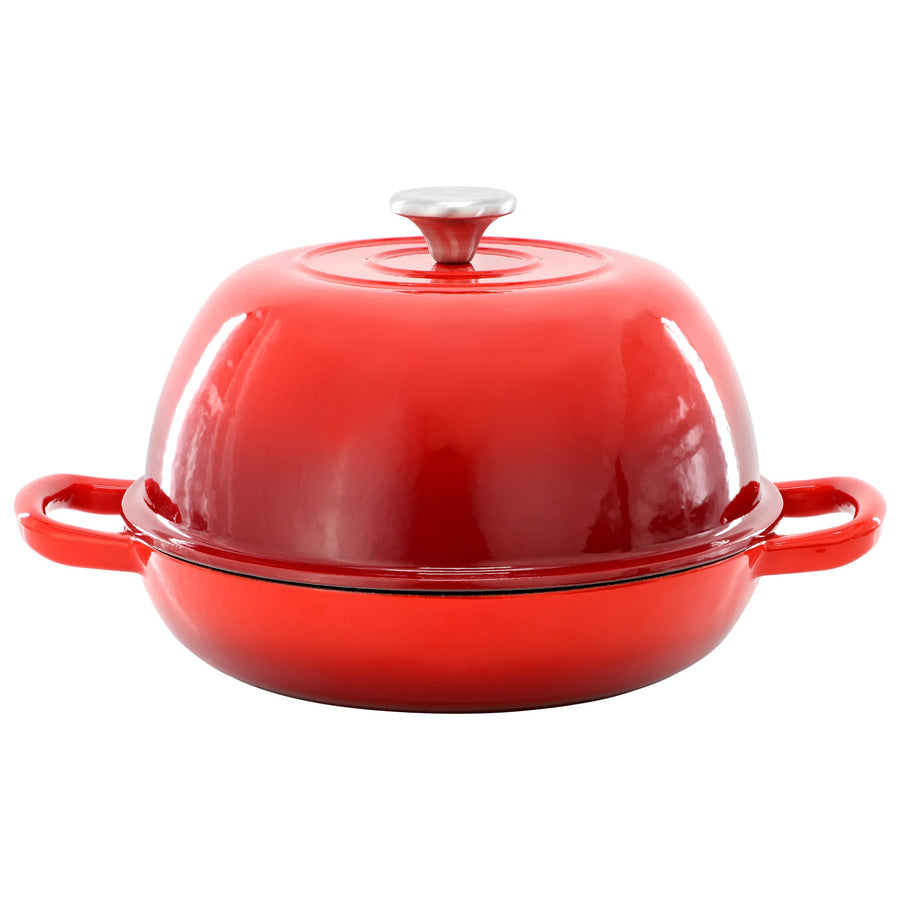 MegaChef 6 Quart Enameled Cast Iron Bread Pot with Baking Mat, Red